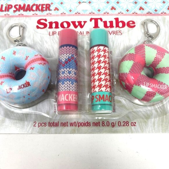 Lip Smacker Snow Tube Lip Balm & Key Chain 2 Packs Raspberry Apple Holiday - Picture 2 of 9